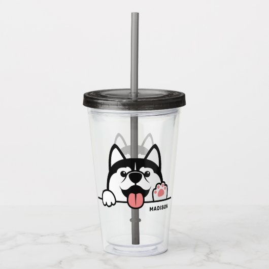 Aangepaste naam Cute Siberian Husky Acryl Drinkbeker (Voorkant)