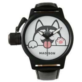 Aangepaste naam Cute Siberian Husky Horloge