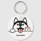 Aangepaste naam Cute Siberian Husky Sleutelhanger (Voorkant)