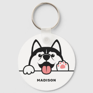 Aangepaste naam Cute Siberian Husky Sleutelhanger