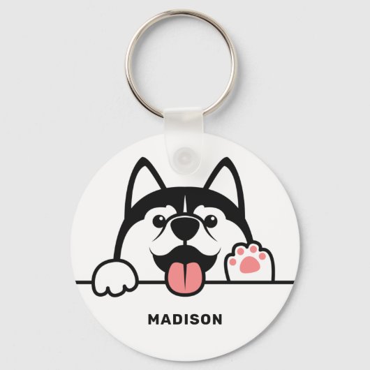 Aangepaste naam Cute Siberian Husky Sleutelhanger (Voorkant)