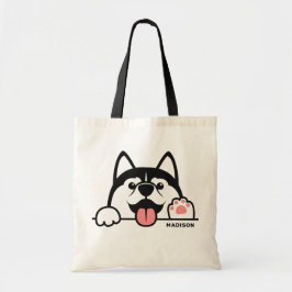 Aangepaste naam Cute Siberian Husky Tote Bag