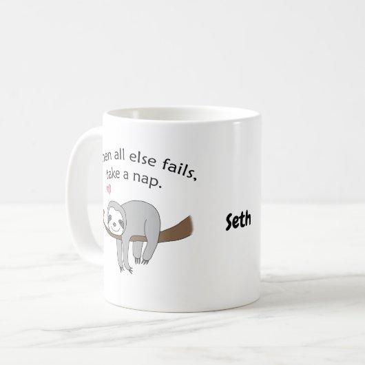 Aangepaste naam Cute Sloth Funny Nap Quote Sloon Koffiemok (Voorkant links)
