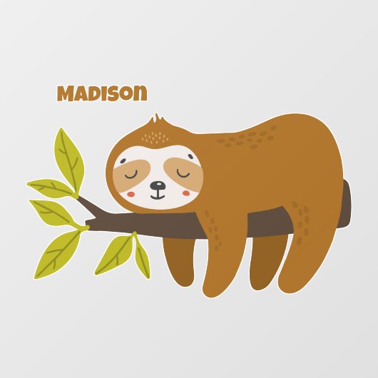 Aangepaste naam Cute Sloth Raamsticker (Vel)