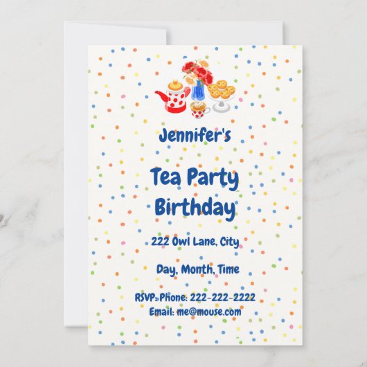 Aangepaste naam Cute Tea Party Birthday Kaart (Achterkant)