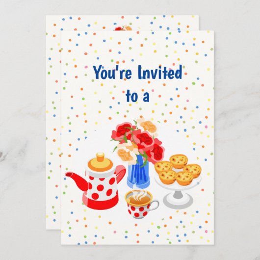 Aangepaste naam Cute Tea Party Birthday Kaart (Voorkant / Achterkant)