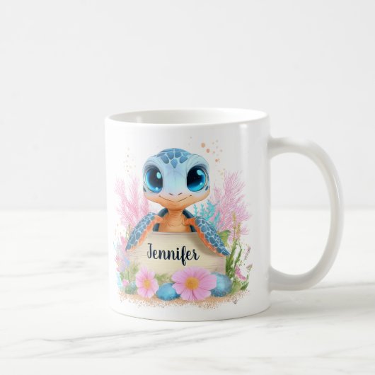 Aangepaste naam Cute Turtle dier Koffiemok (Rechts)