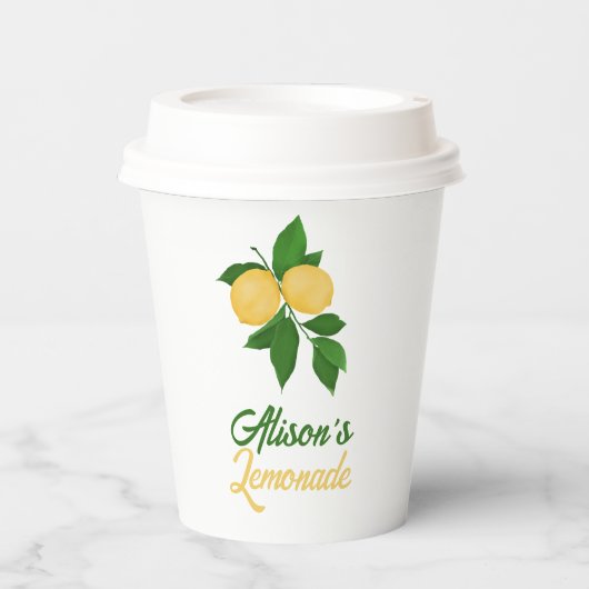 Aangepaste naam Cute Yellow Green Summer Lemonade Papieren Bekers (Voorkant)