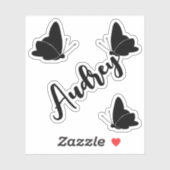 Aangepaste naam Cute Zwarte Vlinders Grafische Zoe Sticker (Vel)