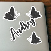 Aangepaste naam Cute Zwarte Vlinders Grafische Zoe Sticker