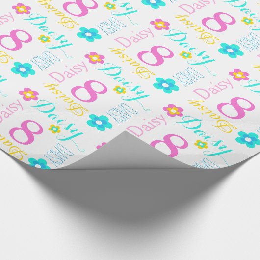 Aangepaste naam Daisy age 8 verjaardagsrap Cadeaupapier (Hoek)