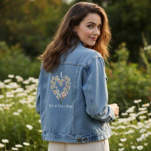Aangepaste naam Daisy Bloem Hart Valentijnsdag Denim Jacket