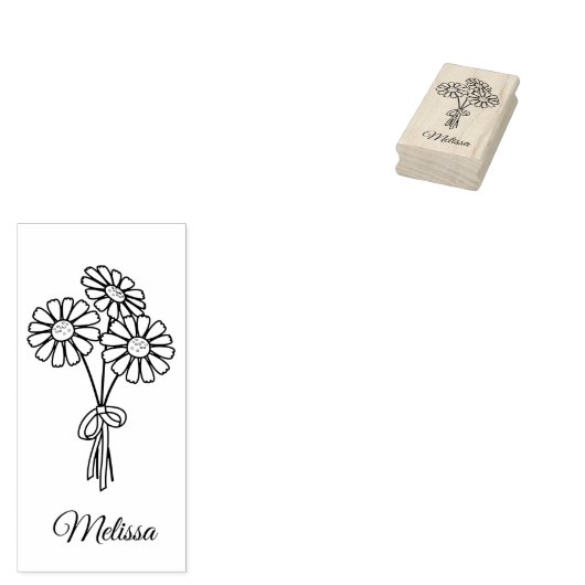 Aangepaste naam Daisy Flowers Rubberstempel (Gestempeld)