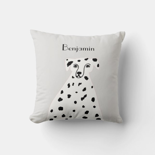 Aangepaste naam Dalmatian Dog Abstract Art Grey Kussen (Voorkant)