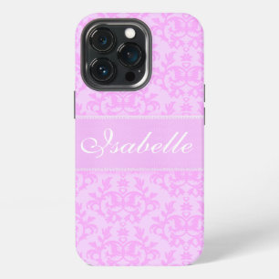 Aangepaste naam damast lila roze iPhone 13 pro hoesje