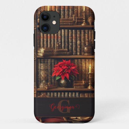 Aangepaste naam Dark Academia Poinsettia Boekenpla Case-Mate iPhone Case (Achterkant)