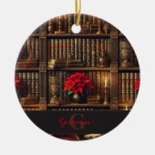 Aangepaste naam Dark Academia Poinsettia Boekenpla Keramisch Ornament (Voorkant)