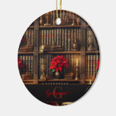 Aangepaste naam Dark Academia Poinsettia Boekenpla Keramisch Ornament (Links)