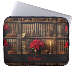Aangepaste naam Dark Academia Poinsettia Boekenpla Laptop Sleeve