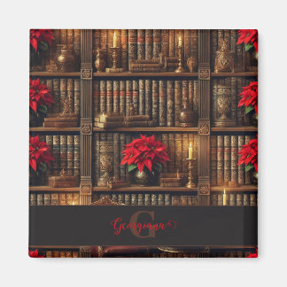 Aangepaste naam Dark Academia Poinsettia Boekenpla Magneet