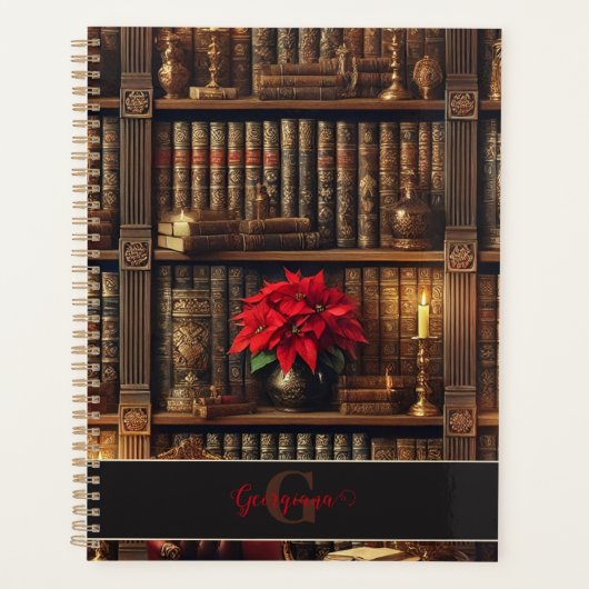 Aangepaste naam Dark Academia Poinsettia Boekenpla Planner (Voorkant)