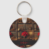Aangepaste naam Dark Academia Poinsettia Boekenpla Sleutelhanger (Achterkant)
