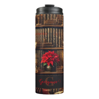 Aangepaste naam Dark Academia Poinsettia Boekenpla Thermosbeker