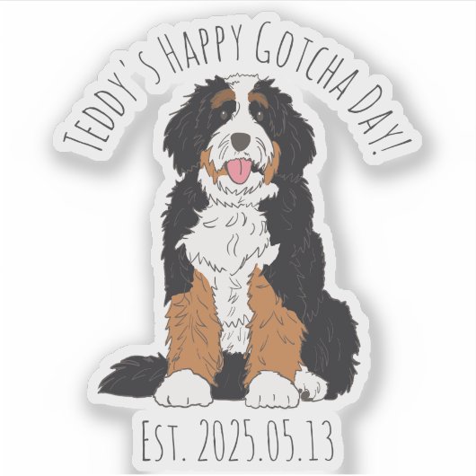 Aangepaste naam & datum Bernedoodle Fijne Gotcha-d Sticker (Voorkant)