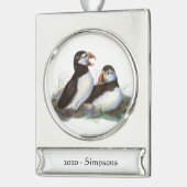 Aangepaste naam Datum Cute Puffin Birds Verzilverd Banner Ornament (Links)