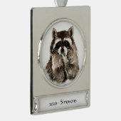 Aangepaste naam Datum Cute Raccoon Belling Kisses Verzilverd Banner Ornament (Rechts)