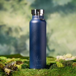 Aangepaste naam datum Elegante stijlvolle marinebl Waterfles