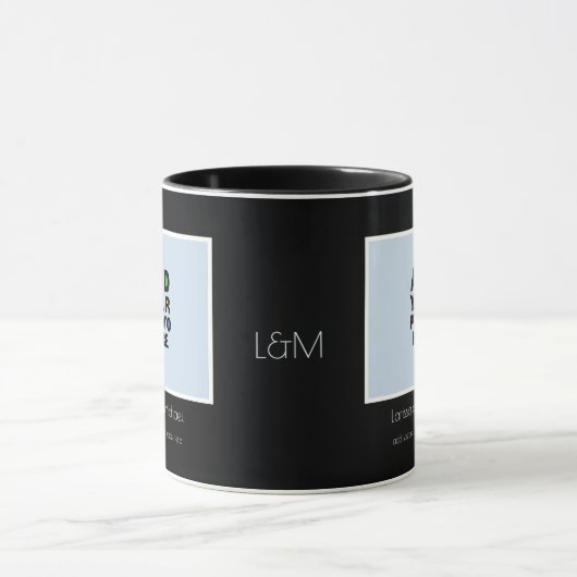 aangepaste naam, datum en foto wit & zwart mok (Midden)