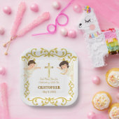 Aangepaste naam & datum Engel Doopgeschenk Papieren Bordje (Feest)