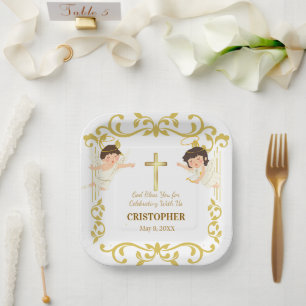 Aangepaste naam & datum Engel Doopgeschenk Papieren Bordje