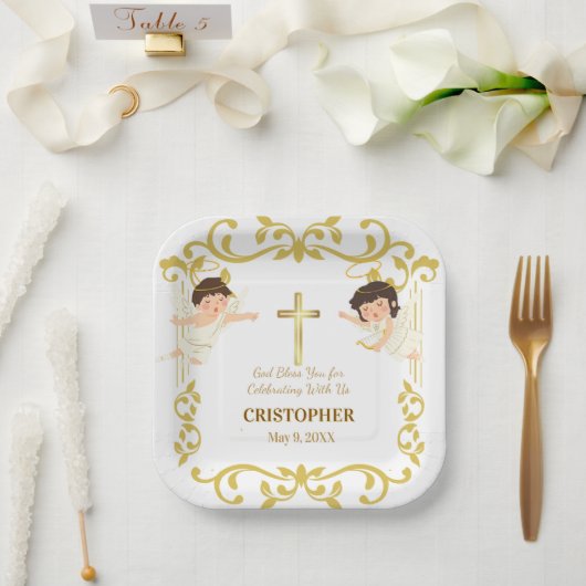 Aangepaste naam & datum Engel Doopgeschenk Papieren Bordje (Huwelijk)