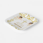 Aangepaste naam & datum Engel Doopgeschenk Papieren Bordje (Gebogen)