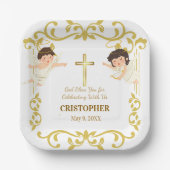 Aangepaste naam & datum Engel Doopgeschenk Papieren Bordje (Voorkant)
