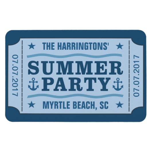 Aangepaste naam, datum & locatie "Party Ticket" ma Magneet (Horizontaal)