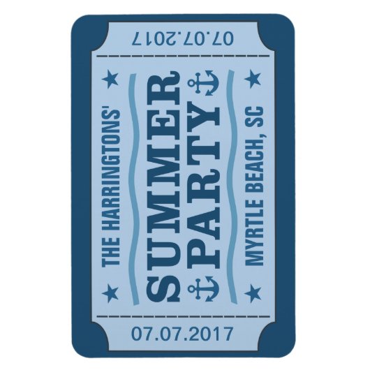 Aangepaste naam, datum & locatie "Party Ticket" ma Magneet (Verticaal)