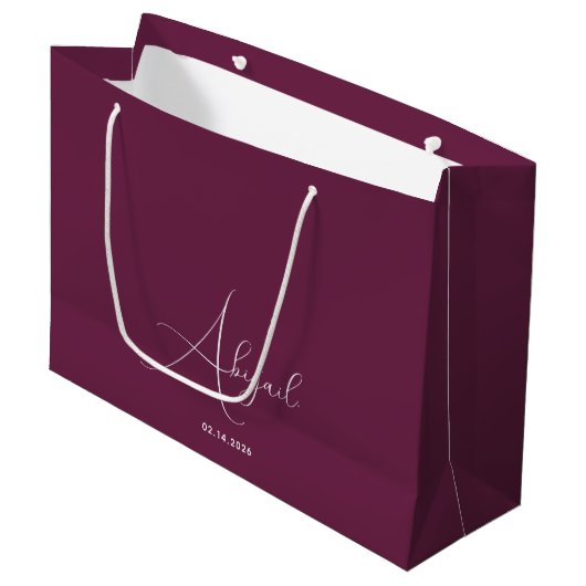 Aangepaste naam datum stijlvolle viering bordeauxr groot cadeauzakje (Voorkant Gekanteld)