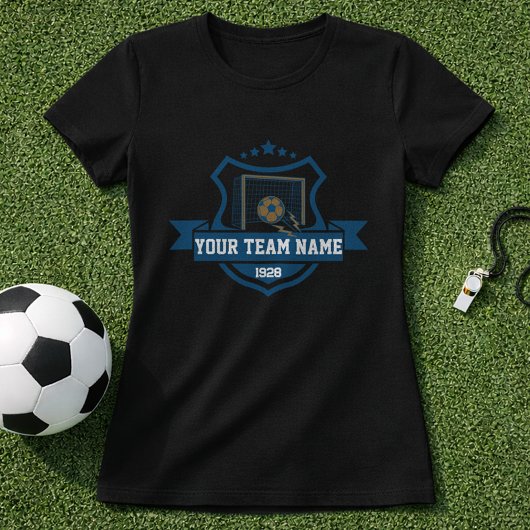 Aangepaste naam & datum voetbalteam schild t-shirt
