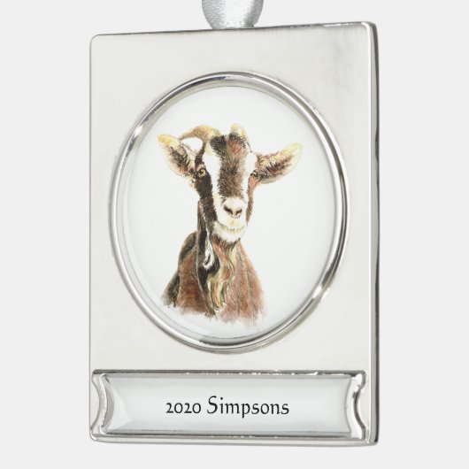 Aangepaste naam Datum Waterverf Geitenvlees Boerde Verzilverd Banner Ornament (Links)