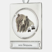 Aangepaste naam Datum Waterverf Grizzly Beer Dier Verzilverd Banner Ornament (Links)