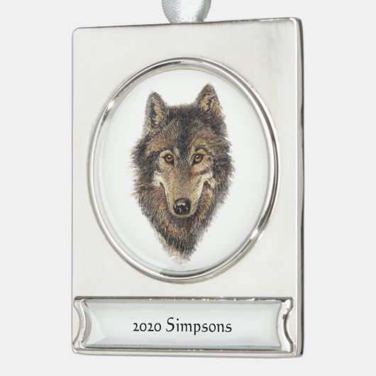 Aangepaste naam Datum Waterverf Wolf Animal Art Verzilverd Banner Ornament (Links)
