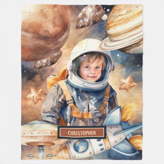 Aangepaste Naam Deken Astronaut Galaxy Boy Gift Id (Voorkant)