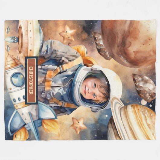 Aangepaste Naam Deken Astronaut Galaxy Boy Gift Id (Voorkant (Horizontaal))