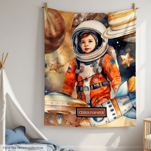 Aangepaste Naam Deken met Rocket en Planet Design