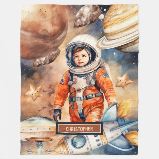 Aangepaste Naam Deken met Rocket en Planet Design (Voorkant)