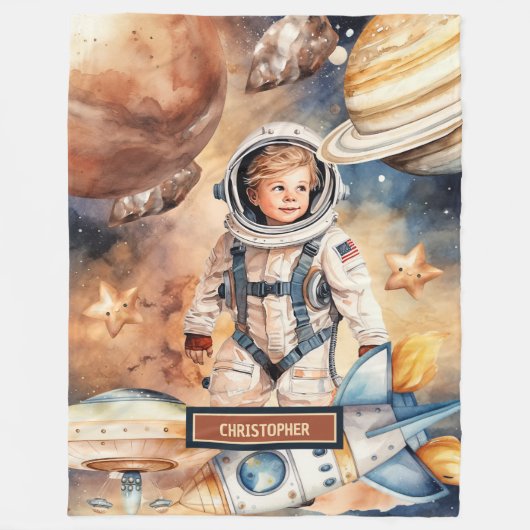 Aangepaste Naam Deken met Sterren Raket en Planete (Voorkant)