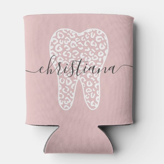 Aangepaste naam Dental Leopard Print Tooth Blikjeskoeler (Achterkant)